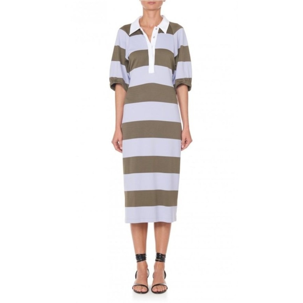 Tibi Striped Rugby Open Back Midi Dress Purple Green Womens New with Tags